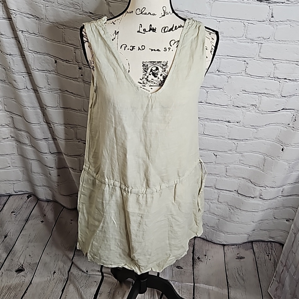 NWT Valentina Naldi Drawstring Waist Linen Mini Dress Size Small